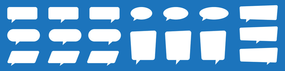White speech and thought bubble shapes in comic style. Blank text boxes for communication, storytelling, comic books, and graphic design.