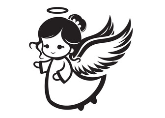 children angel little girl with wings of silhouette vector, silhouette angel girl with wings, children angel little girl logo design on a white background.