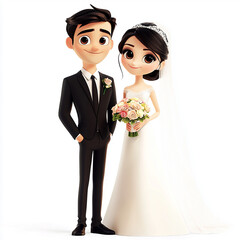 bride and groom on wedding day standing against white background made with generative AI