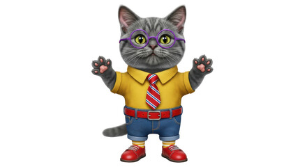 Isolated Cartoon Cat with Glasses