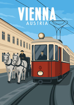 trams and horse-drawn carriages in the city of Vienna, Austria