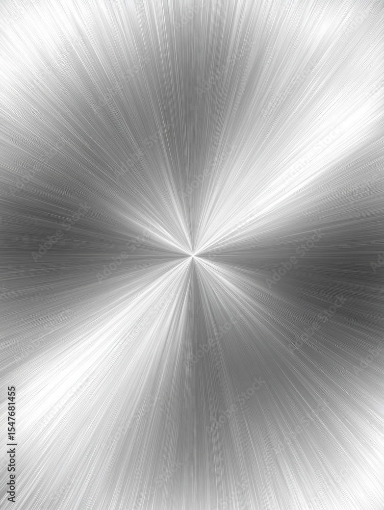 Poster silver brushed metal surface with radial light rays emanating from a central point. abstract shiny m