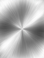 Silver brushed metal surface with radial light rays emanating from a central point. Abstract shiny metallic texture. Background for design.