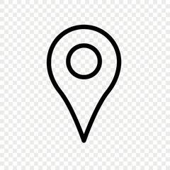 Outline location pin icon on transparent background. Ideal for web and mobile apps, maps, UI/UX projects, travel sites, navigation systems. Simple flat vector illustration