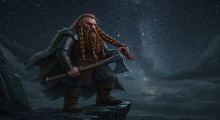 Naklejka premium Stylized seated figure holding staff dark fantasy illustration