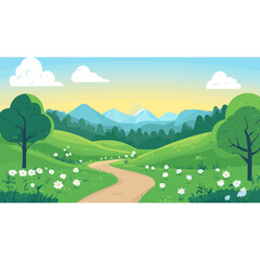 Fototapeta premium An outdoor trail in the mountains outdoors green illustration vector