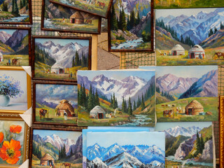 Local Paintings of Kazakhstan Landscapes and Horses for Sale in Almaty