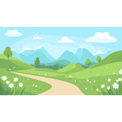 Fototapeta premium An outdoor trail in the mountains outdoors green illustration vector