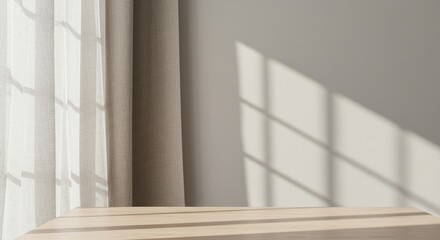 Sunlit Room with Curtain and Shadow