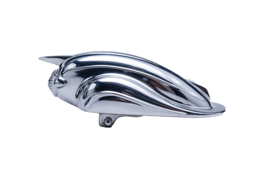 A Silver Metal Car Hood Ornament Isolated On