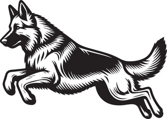 German Shepherd Dog Silhouette Vector | Black and White Illustration	
