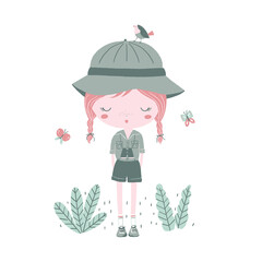 free vector girl cartoon kids t-shirt design.