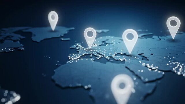 Detailed global map graphic with illuminated location markers