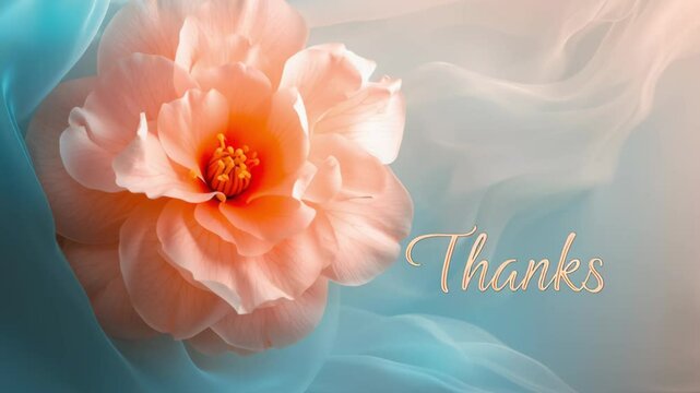 Delicate Peony Rose Bloom – A soft pastel background frames an elegant flower in full opening, paired with “Thanks” text to express appreciation and heartfelt gratitude.