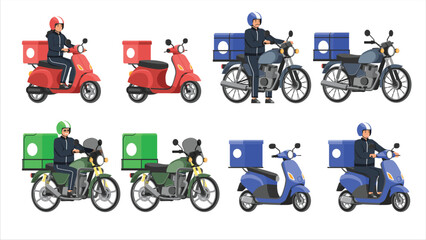 flat vector of rider and motorcycle bike delivery food package