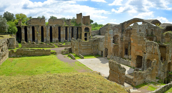 Larger Baths, Villa Adriana (at Tivoli, near Rome) is an exceptional complex of classical buildings created in the 2nd century A.D. by the Roman emperor Hadrian, Italy