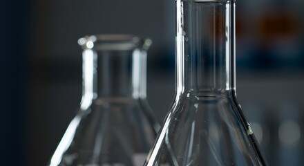 Close-up of Two Empty Erlenmeyer Flasks in a Scientific Laboratory Setting