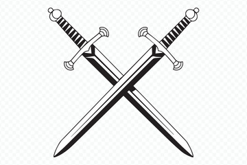 medieval crossed swords vector art with detailed hilt and blade for historical themes