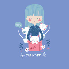 free vector girl cartoon and text kids t-shirt design.