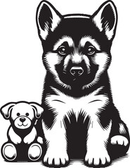 German Shepherd Dog Silhouette Vector | Black and White Illustration	