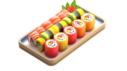 Sushi roll with colorful toppings 3D render icon on a white background isolated