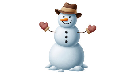Isolated Cheerful Snowman with Hat and Mittens