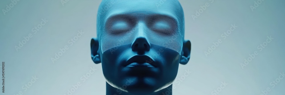 Poster digital face of artificial intelligence assessing information in a modern setting