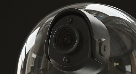 Sleek Black Dome Security Camera with Transparent Protective Housing