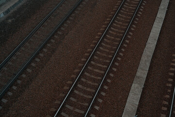 Old railway tracks background, cinematic. top view. textured . copy space