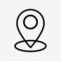 Simple black line map pin icon on transparent background. Perfect for web, apps, navigation interfaces, infographics, GPS, location-based services. Ideal for UI/UX designers and developers.