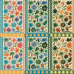 Vibrant Otomi-inspired Mexican folk art pattern trend featuring stylized deer, birds, and floral motifs in a rich, multicolor palette.