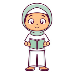 Cute girl reading a book, wearing a hijab
