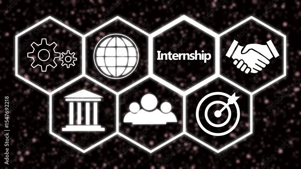 Aufkleber a internship concept button on a futuristic .abstract seamless animation of mesh glowing dots digita