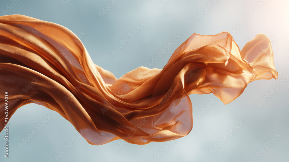 Poster Soft fabric swirls gracefully in the air, showcasing its texture and color. The background features subtle tones, enhancing the drapery's elegance and creating a serene atmosphere.