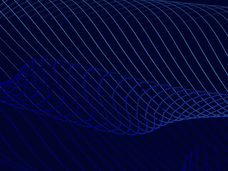 Blue background with modern abstract wave lines. Wave pattern of dark blue thin lines overlapping each other, creating a dynamic and technological abstract background.