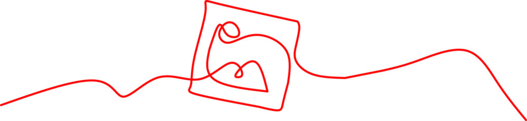 Minimalist one-line drawing of a photo icon with mountain and sun. Perfect for gallery, photography, image upload concepts, or creative visual media branding.