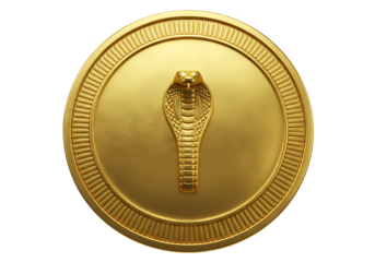 Golden coin depicting a cobra on a black background featuring intricate details