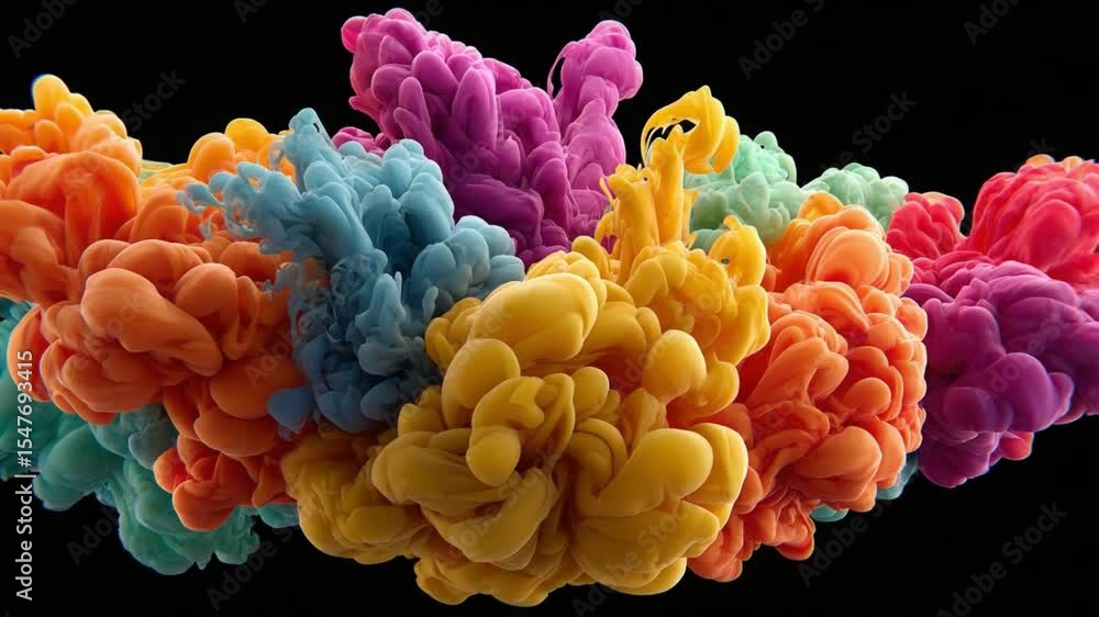 Poster colorful ink explosion: a vivid display of colorful ink blossoms against a dark backdrop, creating a
