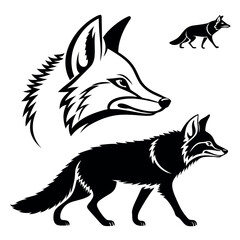 Obraz premium Stylized fox head and full body illustrations black and white