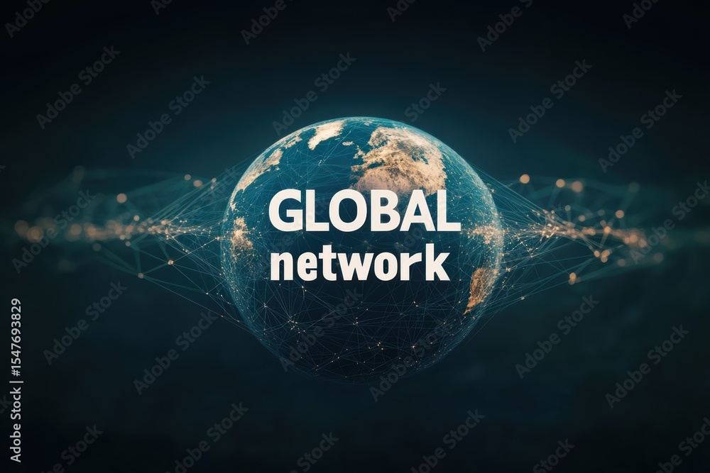 Poster global network concept featuring the earth connected with digital elements in the background