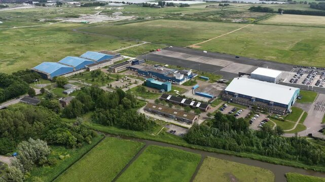Theater Hangaar former airport, Valkenburg, The Netherlands, theather event location. Aerial drone video.