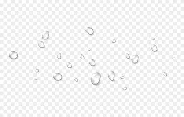 Vector water drops. Drops png, condensation on the window, on the surface. Realistic drops on an isolated transparent background.