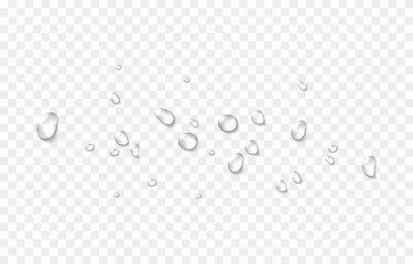 Vector water drops. Drops png, condensation on the window, on the surface. Realistic drops on an isolated transparent background.