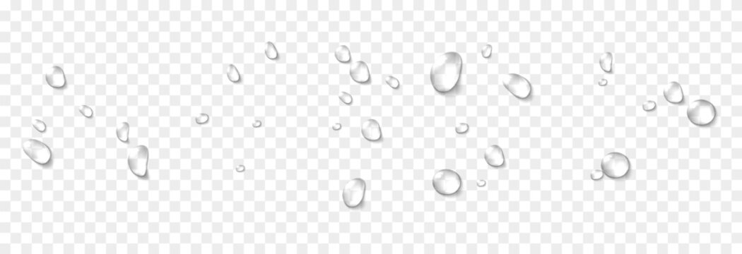 Vector water drops. Drops png, condensation on the window, on the surface. Realistic drops on an isolated transparent background.