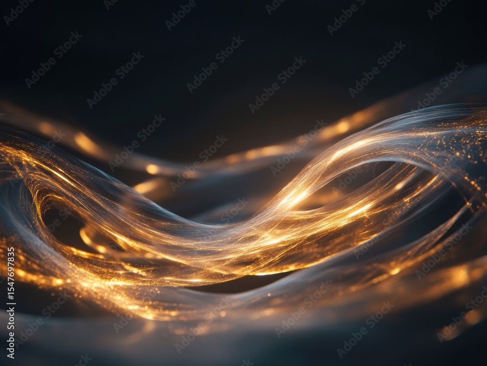 Aufkleber flowing streams of golden light create a mesmerizing abstract pattern in a dark background at dusk