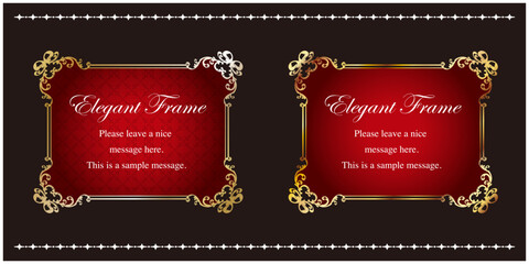 高級感のあるエレガンスなフレームセット、装飾デザイン、飾り罫、上品な背景、金、ゴールド、レッド 、ブラック