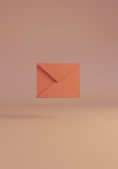 Vertical Floating Envelope Mockup on Monochrome Warm pink empty background with copy space for text. 3d Minimal rendering. 