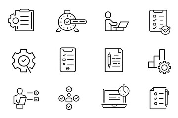 Task line icon set. Checklist, poll, multitasking, decision, voting, checkmark, planning, schedule, goal, collaboration icons. Editable vector illustration