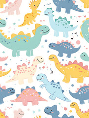 Kawaii pastel pattern with cute dinosaurs  (3)