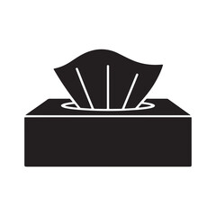 Tissue box icon silhouette, paper napkin pack symbol isolated on white background.